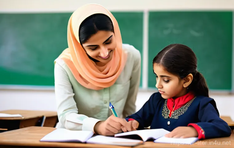 문해교육사 관련 서적 추천 - **Prompt:** A dynamic digital literacy classroom in an Urdu-speaking region. A friendly, modestly dr...
