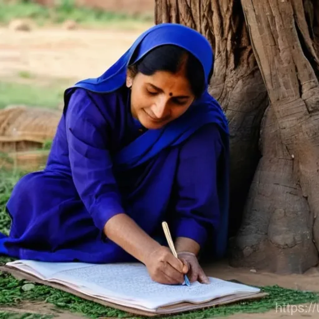 문해교육사 직업 만족도 조사 - **Prompt:** A heartwarming scene in a rural Pakistani village. A kind-faced female literacy teacher,...