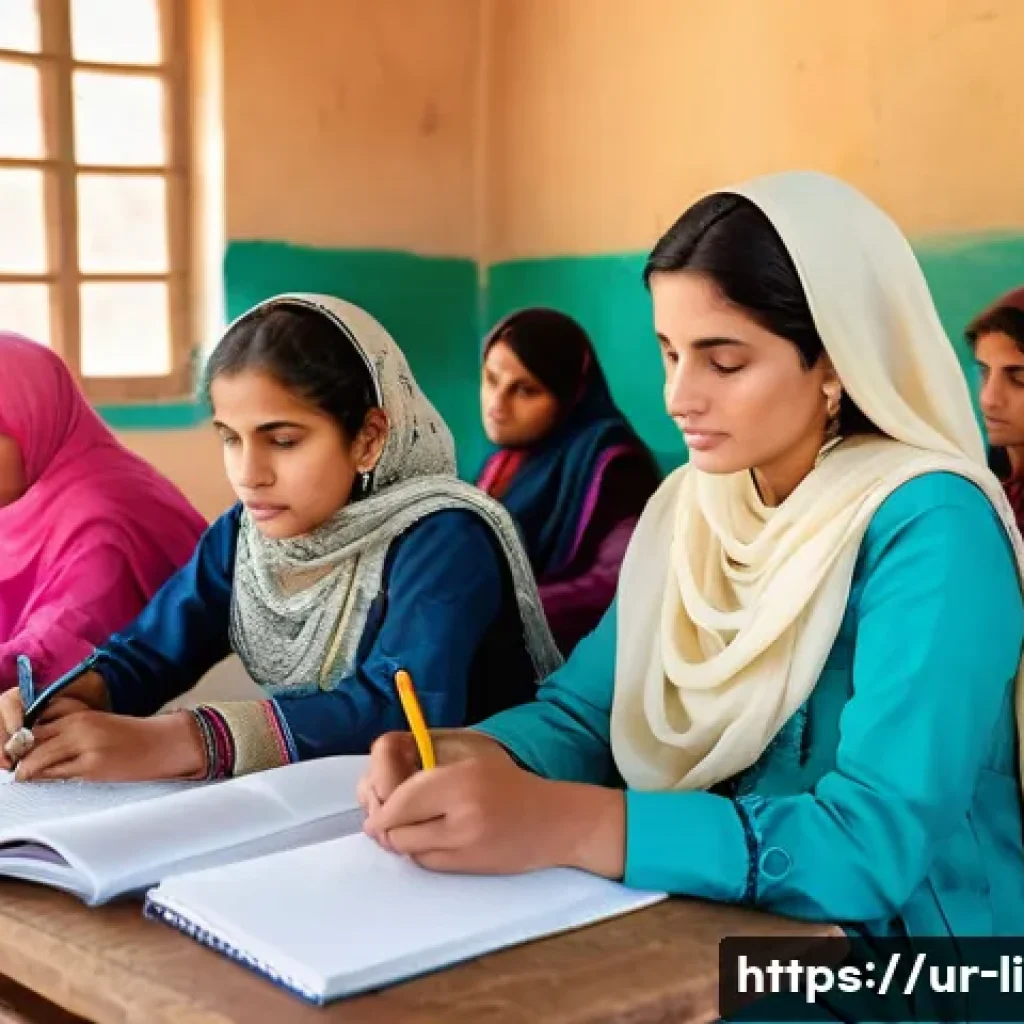 문해교육사와 직업 훈련 프로그램 - A community literacy class in a rural Pakistani village, featuring diverse adults and elderly women ...