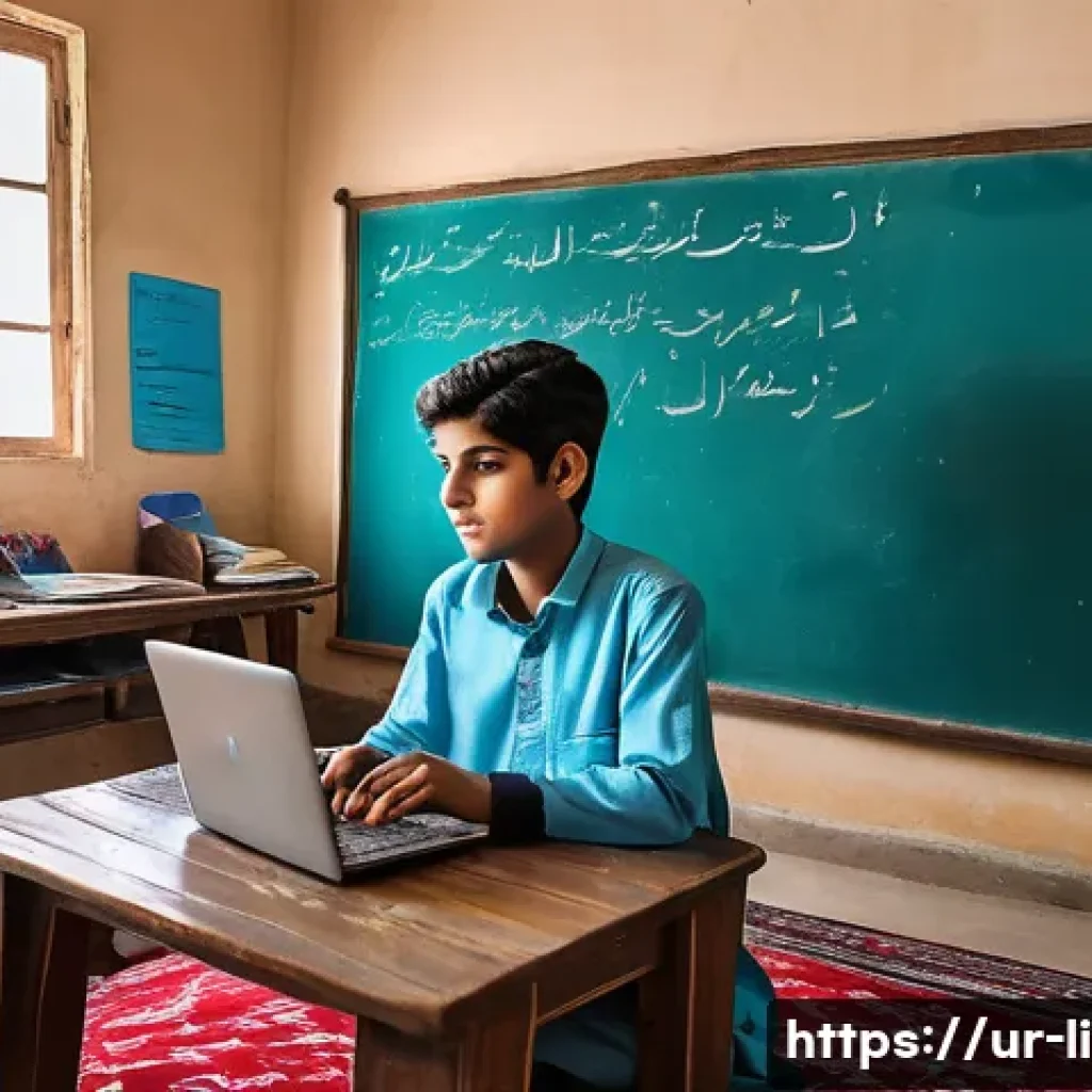 문해교육사와 학습 목표 성공 성공 연구 사례 - A bright and modern classroom scene in a Pakistani home setting, showing a young Urdu-speaking stude...
