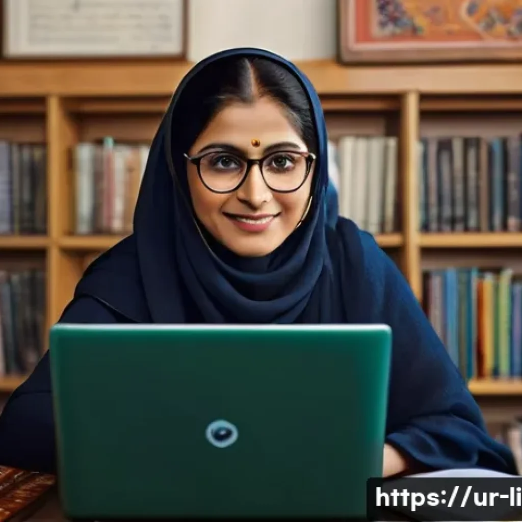 문해교육사와 새로운 학습 플랫폼 - A modern classroom scene in a Pakistani home setting where a middle-aged woman wearing modest tradit...