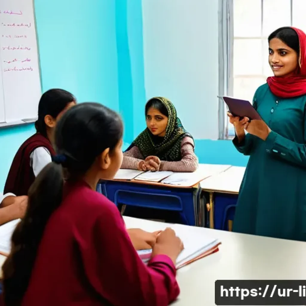 문해교육사와 학습 프로젝트 운영법 - A vibrant classroom scene in a Pakistani school setting, showing a diverse group of students attenti...