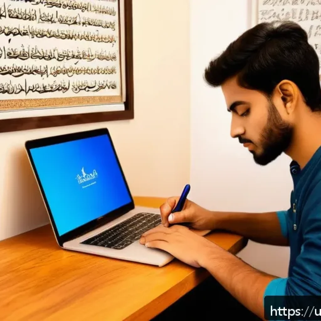 문해교육사와 자기 주도 학습 사례 - A focused young South Asian adult studying at a wooden desk in a bright, cozy room decorated with Ur...