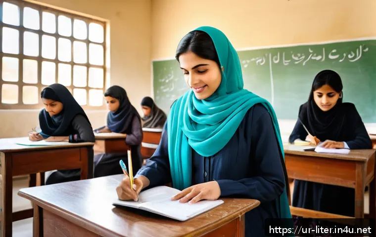 문해교육사와 타 직업 비교 - A professional Literacy Educator in a modern classroom setting in Pakistan, wearing modest, cultural...