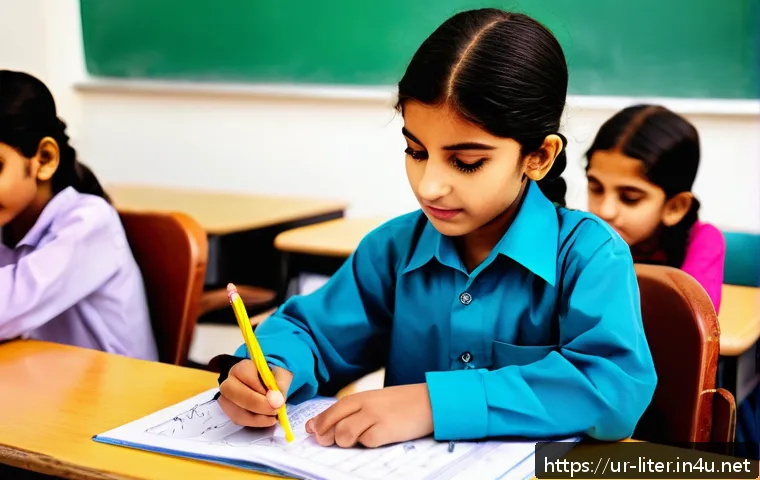 문해교육사와 학습 이론 분석법 - A vibrant classroom scene in a modern Pakistani school, featuring a diverse group of Urdu-speaking s...