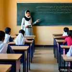 문해교육사 학습 목표 설정법 - A modern classroom scene in Pakistan featuring a diverse group of Urdu-speaking students, boys and g...