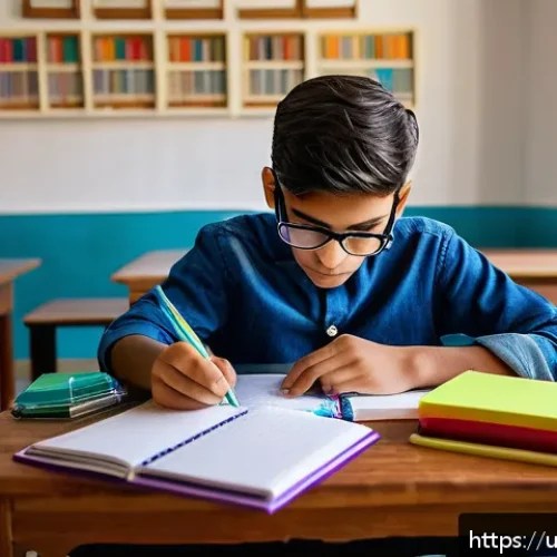 문해교육사와 심화 학습법 - A focused South Asian teenage student sitting at a traditional wooden desk in a quiet, well-lit stud...
