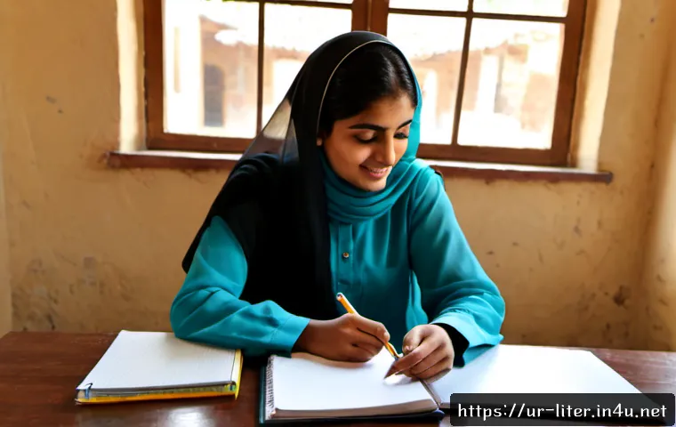 Home 31 문해교육사와 학생 소통 방법 - Photorealistic adult literacy educator in modest Pakistani shalwar kameez sitting beside an adult Ur...